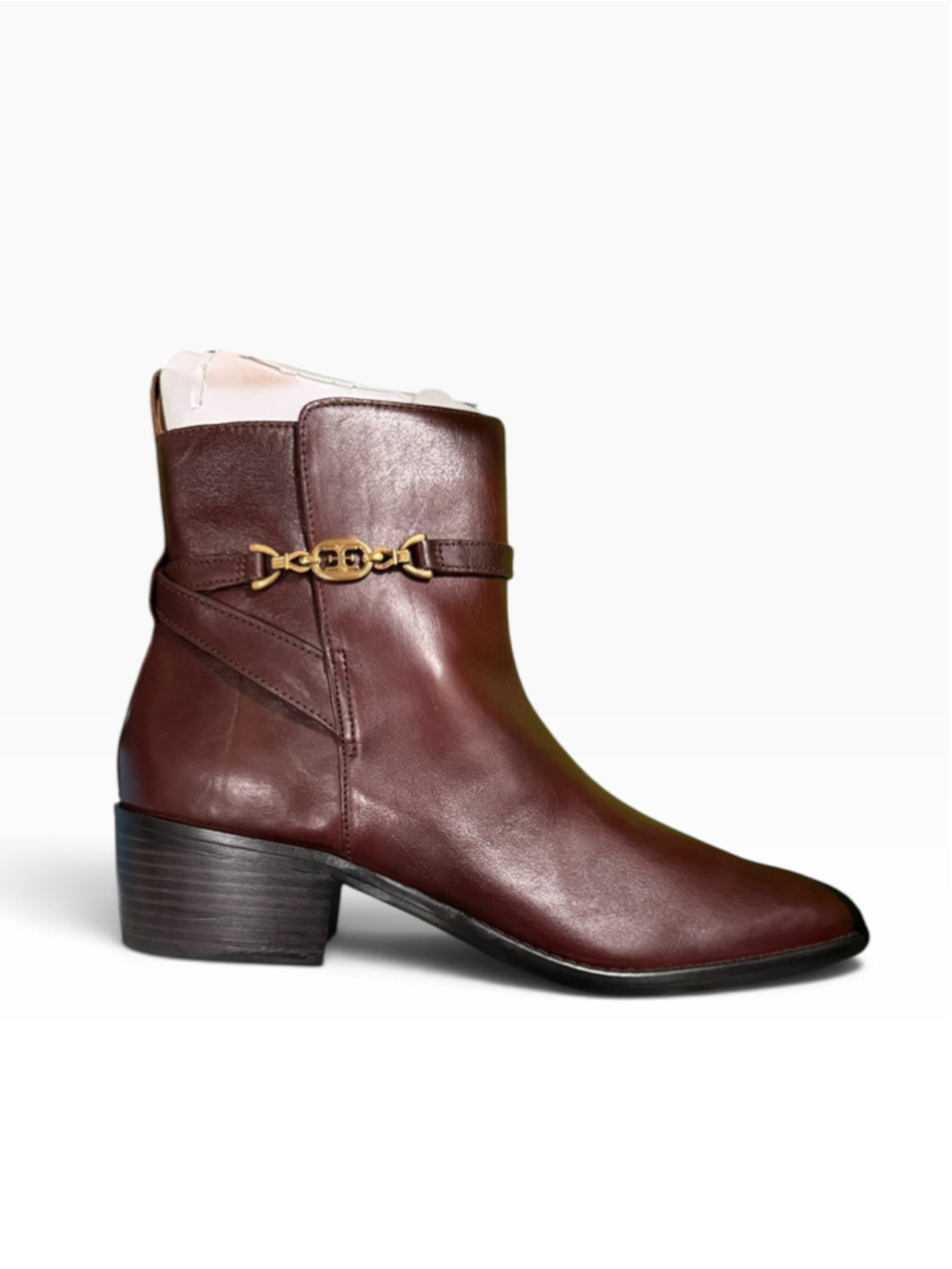 Sam Edelman Brown Ankle Boots with Gold Accent, western, modern